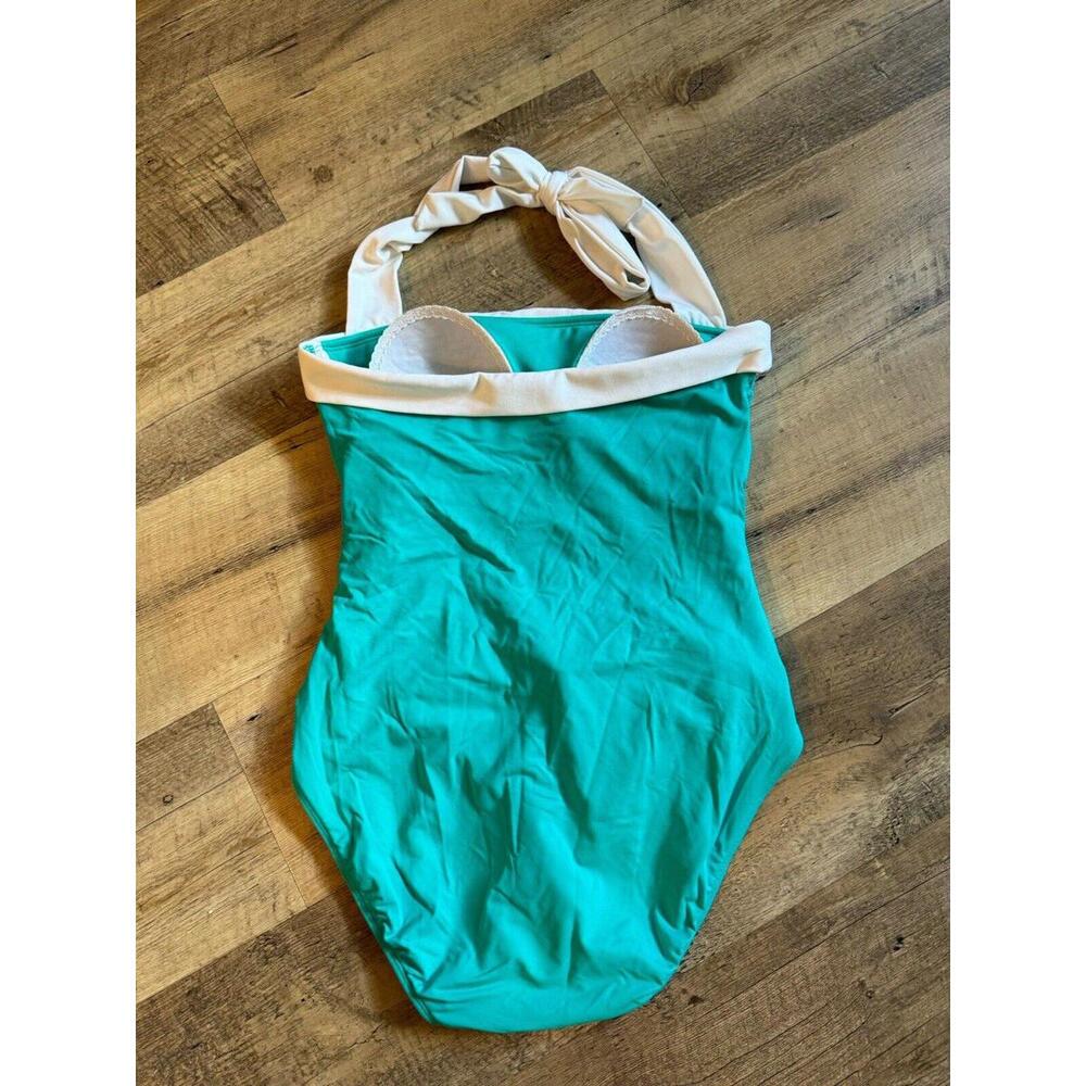 Ralph Lauren Swimsuit One Piece Bel Aire Shirred Mio Bandeau Teal Aqua Blue Sz 4 - Picture 6 of 6